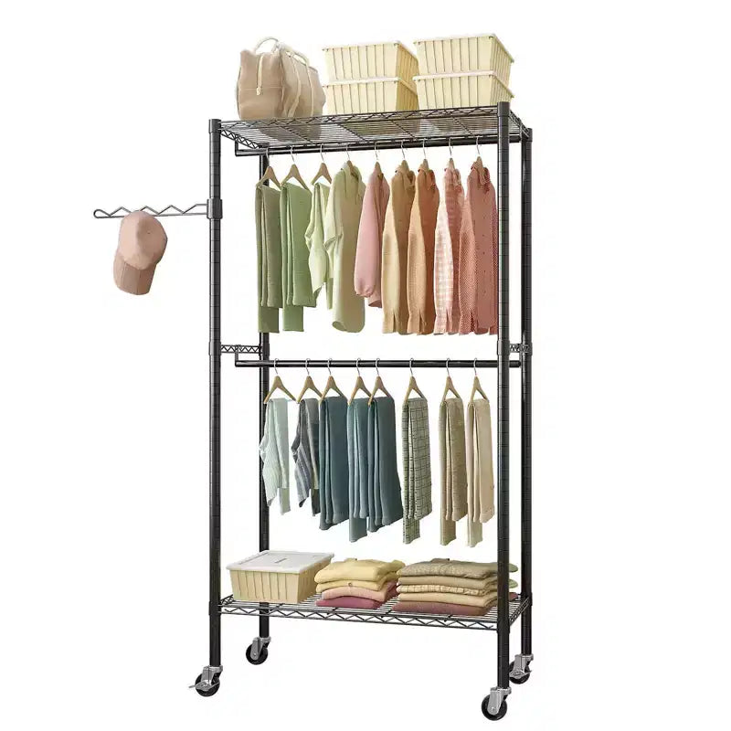 Porte-manteau en acier au carbone noir avec double barre transversale et espacement des couches réglable