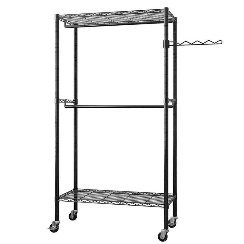 Porte-manteau en acier au carbone noir avec double barre transversale et espacement des couches réglable