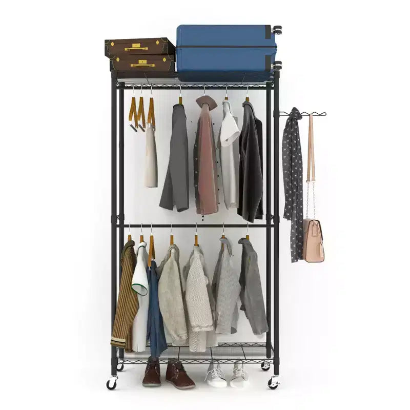 Porte-manteau en acier au carbone noir avec double barre transversale et espacement des couches réglable