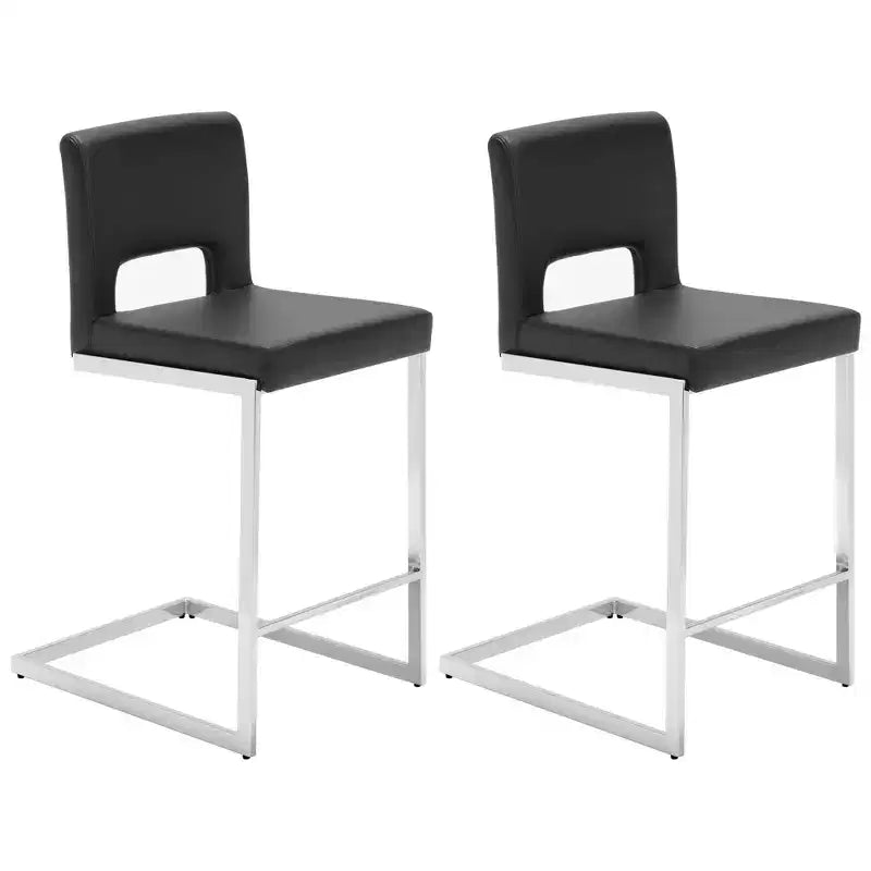 Bekrvio Set of 2/3/4 Counter Height Bar Stools 26, Modern PU Leather Armless Barstools with Hollow Back, Upholstered Kitchen Island Chairs
