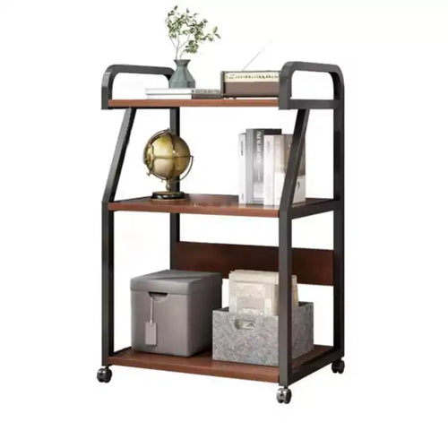 3 Tier Book Shelf on Wheels, Display Table with Storage Shelf, Rolling Printer Cart, Rustic Brown Book Stand for Office, Bookcase with Open Shelf