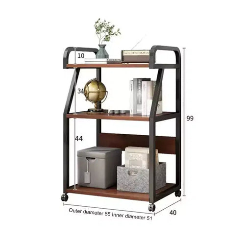 3 Tier Book Shelf on Wheels, Display Table with Storage Shelf, Rolling Printer Cart, Rustic Brown Book Stand for Office, Bookcase with Open Shelf