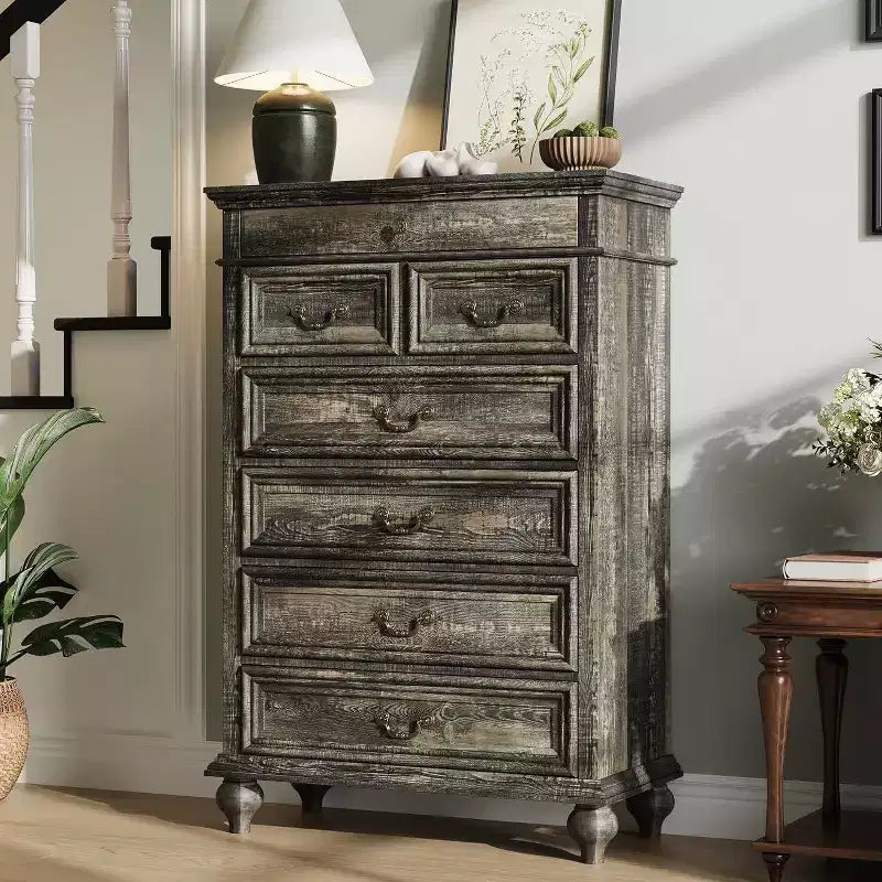 50 Rustic Farmhouse 7-Drawer Dresser - Jewelry Storage Chest for Bedroom & Living