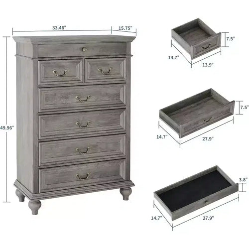 50 Rustic Farmhouse 7-Drawer Dresser - Jewelry Storage Chest for Bedroom & Living