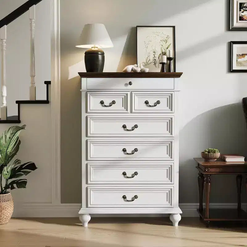 50 Rustic Farmhouse 7-Drawer Dresser - Jewelry Storage Chest for Bedroom & Living