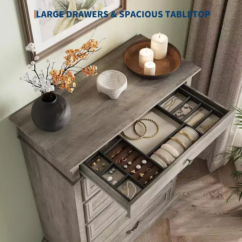 50 Rustic Farmhouse 7-Drawer Dresser - Jewelry Storage Chest for Bedroom & Living
