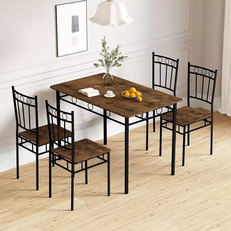 Dyonery Rectangular Dining Table Set for 4,5-Piece Kitchen Table and 4 Chairs,Dining Room Table Set,Space-Saving Kitchen Table Set for Small Space