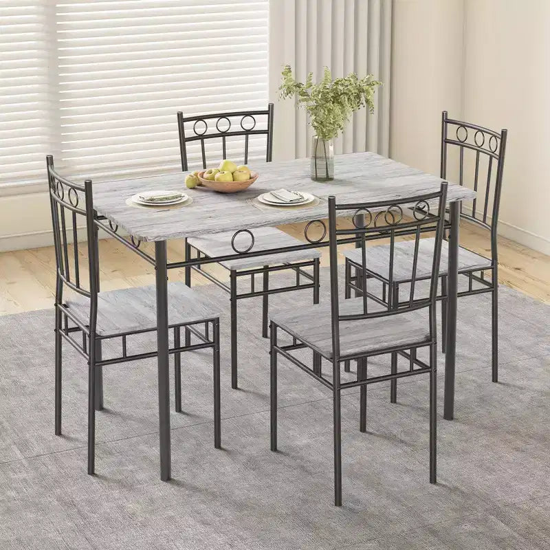 Dyonery Rectangular Dining Table Set for 4,5-Piece Kitchen Table and 4 Chairs,Dining Room Table Set,Space-Saving Kitchen Table Set for Small Space