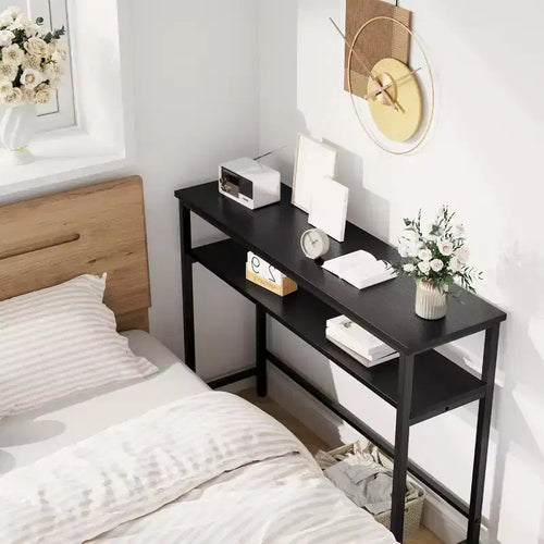 39 Console Table, 2-Tiered Narrow Sofa Table, Sofa Back Table with Adjustable Shelf, Living Room Hallway Entrance Console Table
