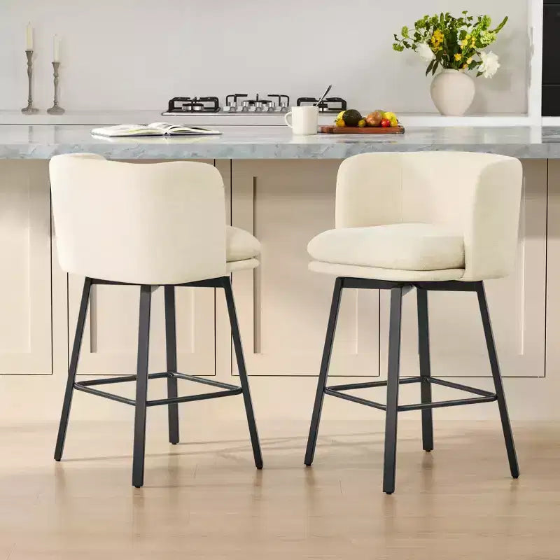 Spruce&Spring Upholstered Barrel-Back Swivel Counter Stool with Double-layer Seat & Metal Base