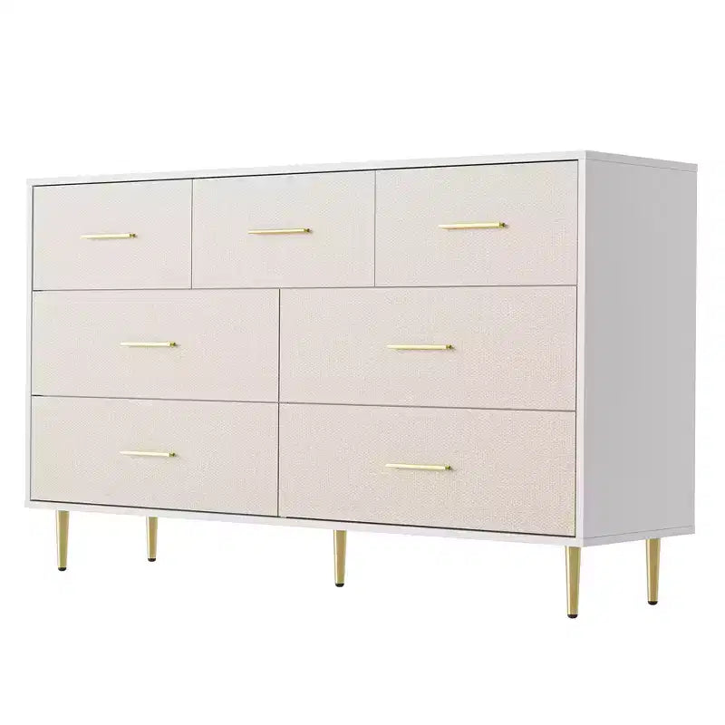 COZONY 7-Drawer Dresser with Gold Handles, Modern Wood Chest with Metal Legs, White Storage Organizer for Bedroom, Living Room, Hallway