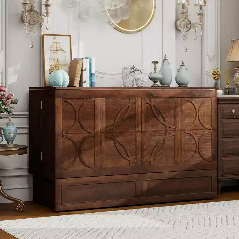 Keloyid Haimyy Solid Wood Frame Queen Murphy Bed Chest with Built-in Charger and Strong Drawer