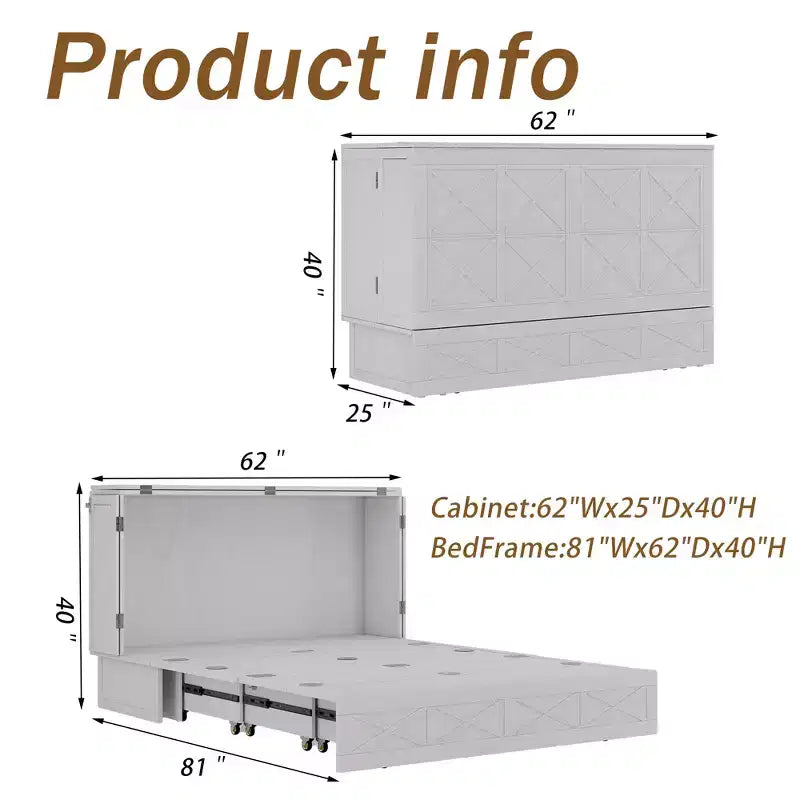Keloyid Haimyy Solid Wood Frame Queen Murphy Bed Chest with Built-in Charger and Strong Drawer