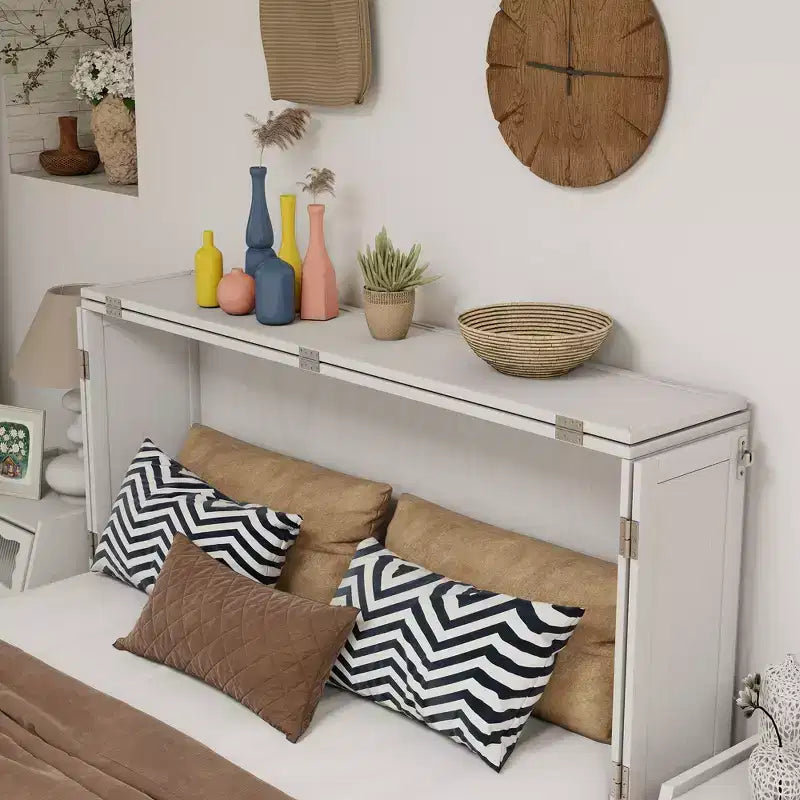 Keloyid Haimyy Solid Wood Frame Queen Murphy Bed Chest with Built-in Charger and Strong Drawer
