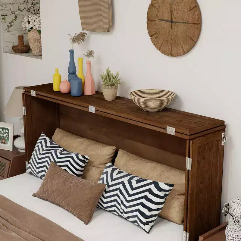 Keloyid Haimyy Solid Wood Frame Queen Murphy Bed Chest with Built-in Charger and Strong Drawer