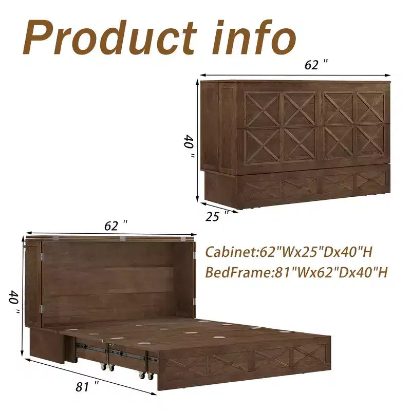 Keloyid Haimyy Solid Wood Frame Queen Murphy Bed Chest with Built-in Charger and Strong Drawer