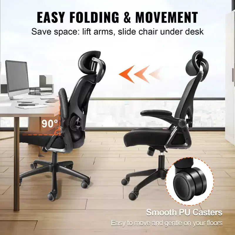 Okak Ergonomic Office Chair with Adjustable Lumbar Support, Upholstered Computer Chair with Adjustable Headrest and Armrest for Home, Office