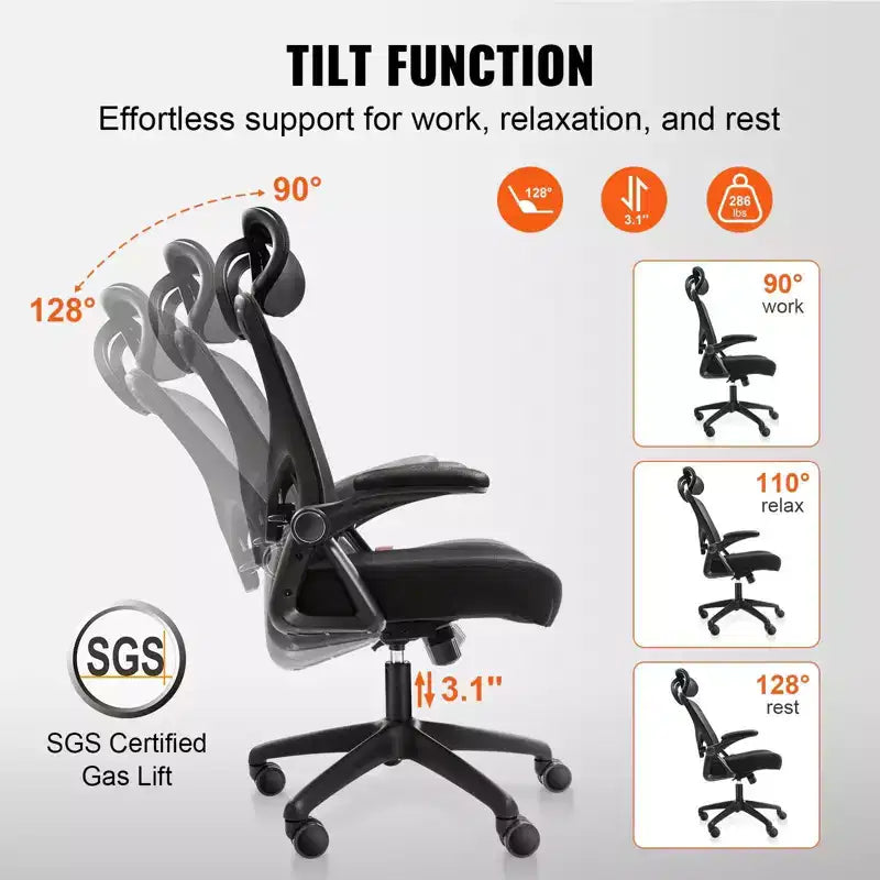 Okak Ergonomic Office Chair with Adjustable Lumbar Support, Upholstered Computer Chair with Adjustable Headrest and Armrest for Home, Office
