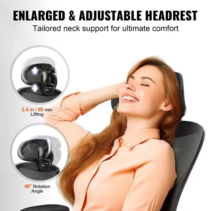 Okak Ergonomic Office Chair with Adjustable Lumbar Support, Upholstered Computer Chair with Adjustable Headrest and Armrest for Home, Office