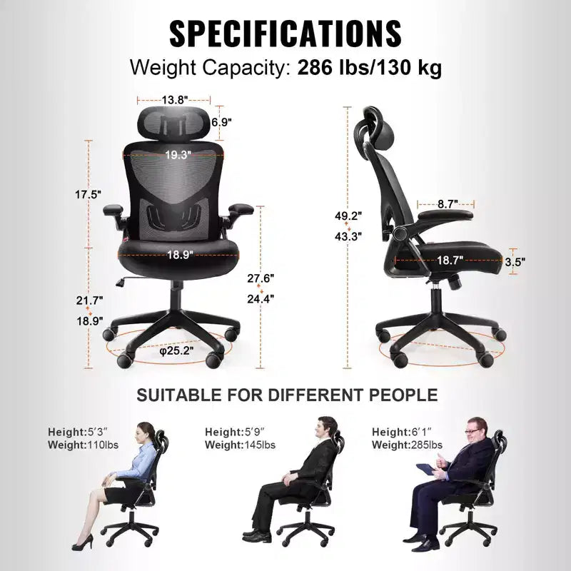 Okak Ergonomic Office Chair with Adjustable Lumbar Support, Upholstered Computer Chair with Adjustable Headrest and Armrest for Home, Office