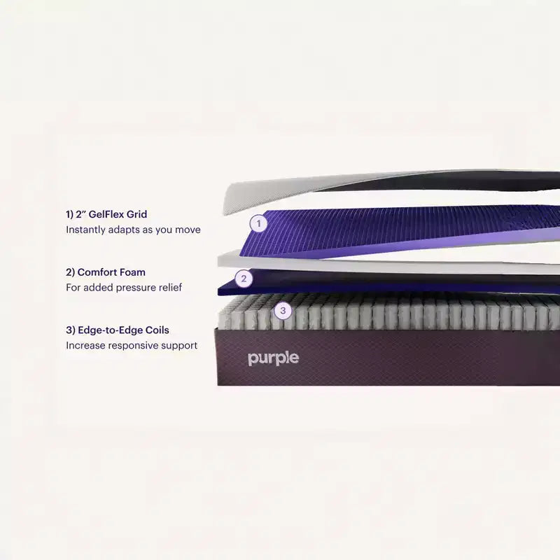Purple Restore Hybrid Mattress with GelFlex Grid and Coil System, Grey