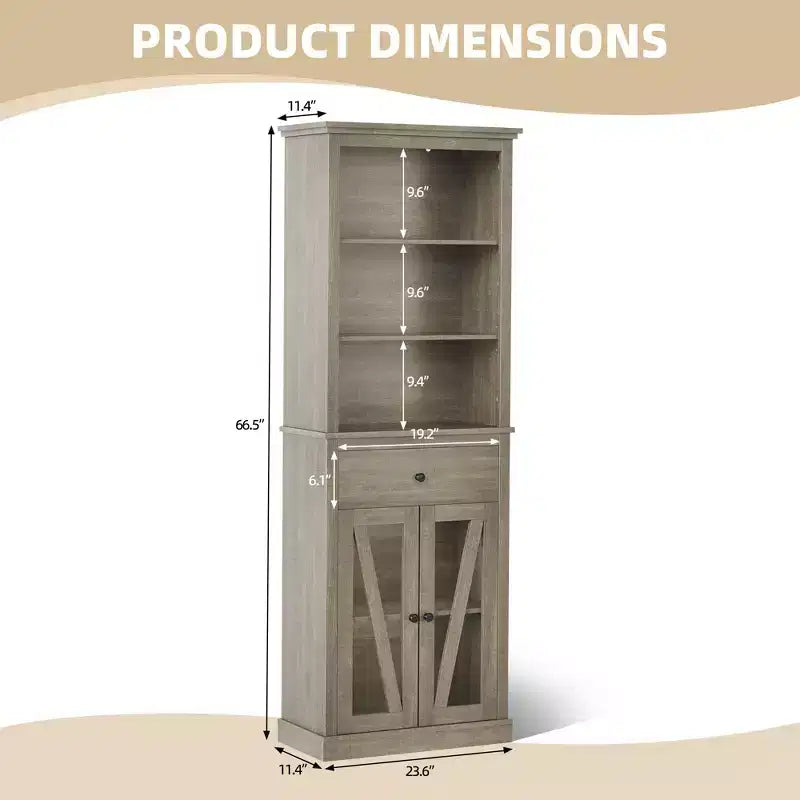 Farmhouse Storage Cabinet with Adjustable Shelves, Tall Bathroom Cabinet with Drawer for Living Room
