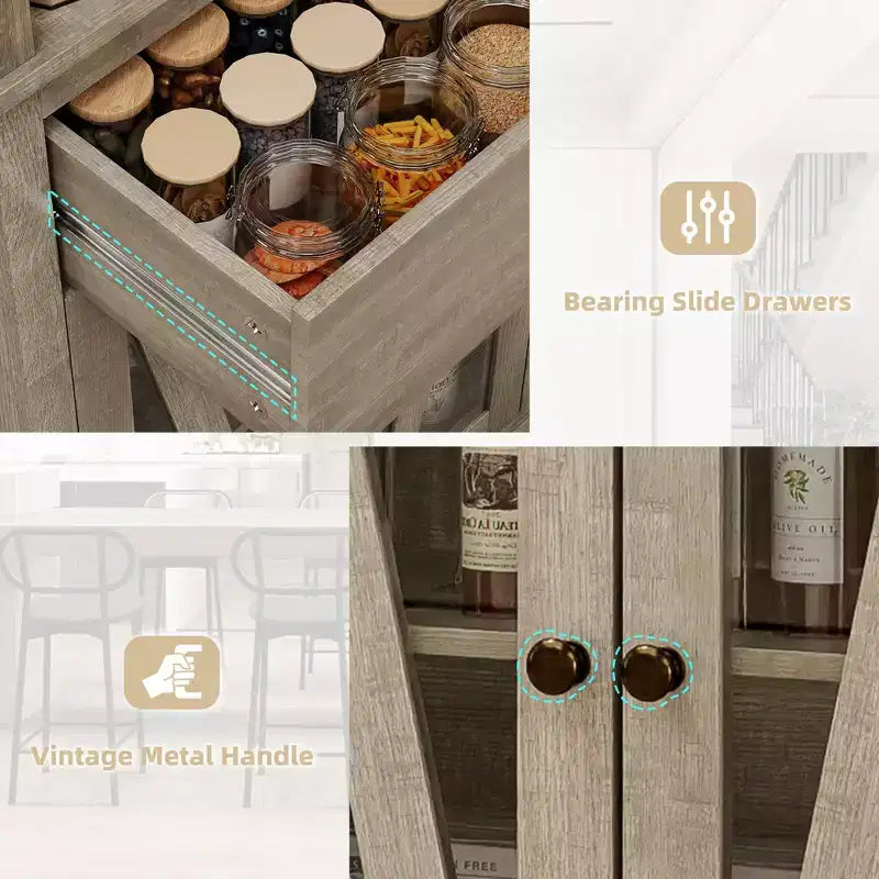 Farmhouse Storage Cabinet with Adjustable Shelves, Tall Bathroom Cabinet with Drawer for Living Room