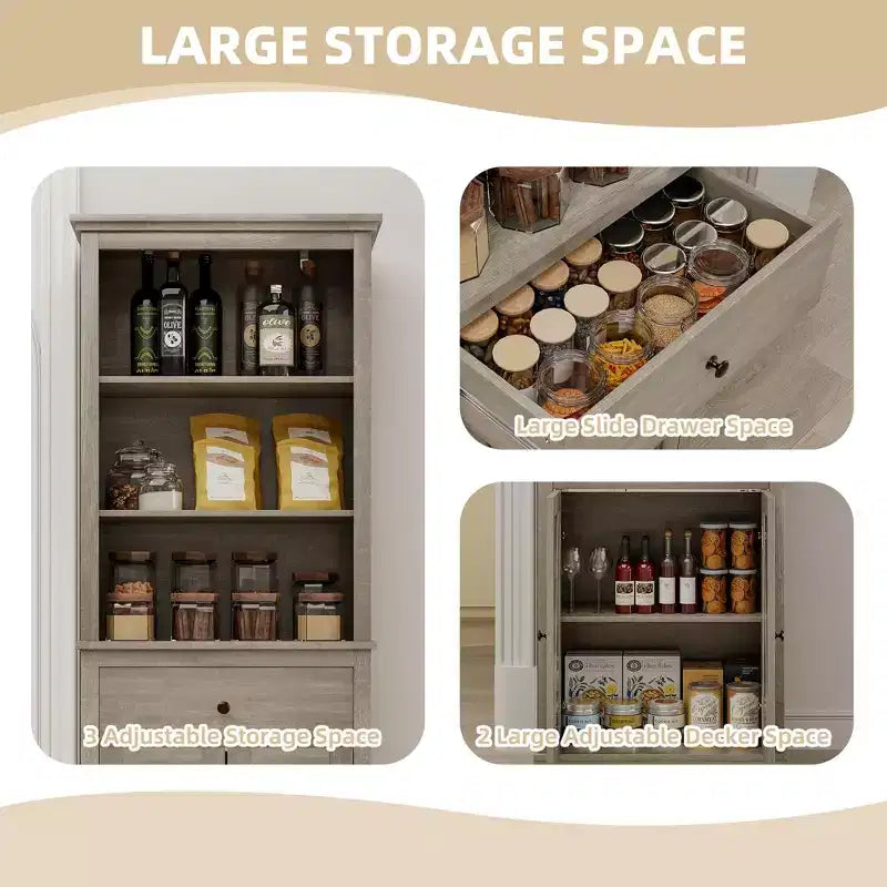 Farmhouse Storage Cabinet with Adjustable Shelves, Tall Bathroom Cabinet with Drawer for Living Room