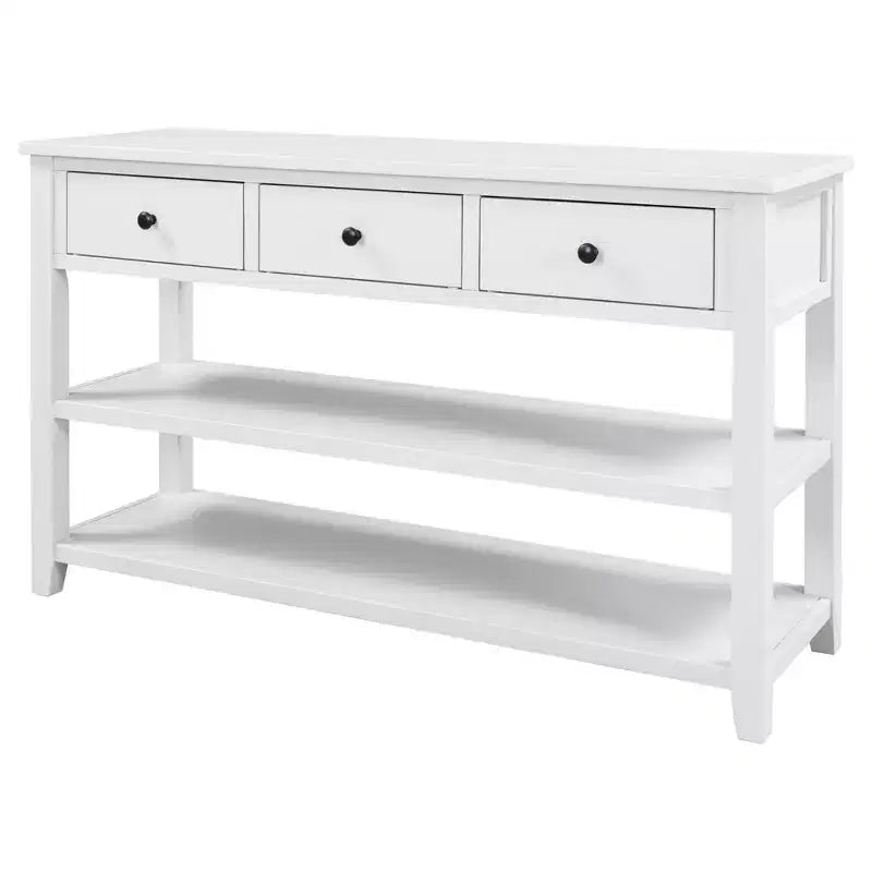 Bellemave Retro Design Console Table with Two Open Shelves, Pine Solid Wood Frame and Legs for Living Room (Antique White)