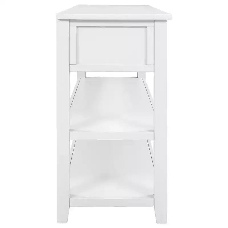 Bellemave Retro Design Console Table with Two Open Shelves, Pine Solid Wood Frame and Legs for Living Room (Antique White)