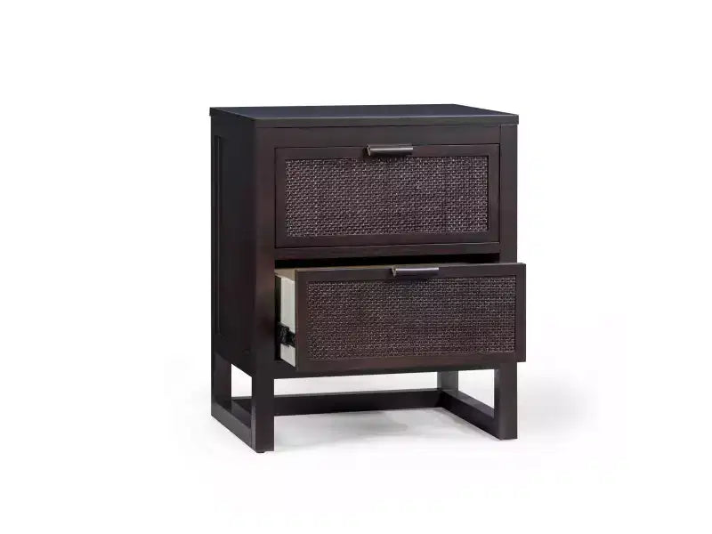 Hatteras Modern Boho 2-Drawer Nightstand with Solid Wood & Natural Rattan Accents-Teamson Home
