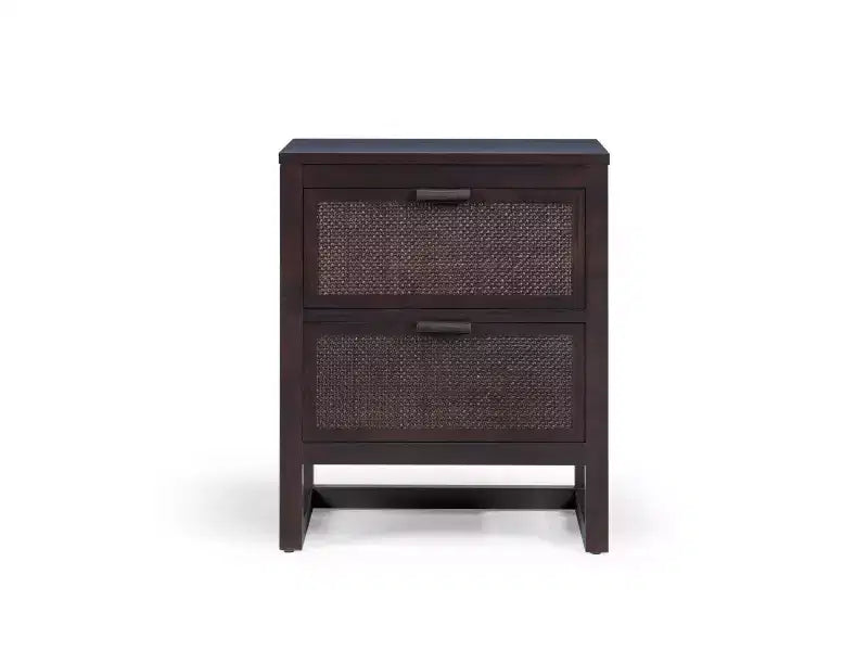 Hatteras Modern Boho 2-Drawer Nightstand with Solid Wood & Natural Rattan Accents-Teamson Home