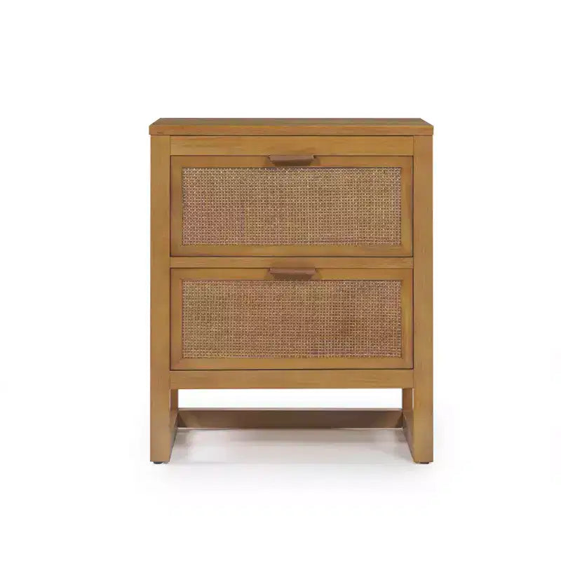 Hatteras Modern Boho 2-Drawer Nightstand with Solid Wood & Natural Rattan Accents-Teamson Home