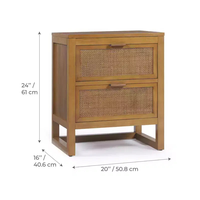 Hatteras Modern Boho 2-Drawer Nightstand with Solid Wood & Natural Rattan Accents-Teamson Home