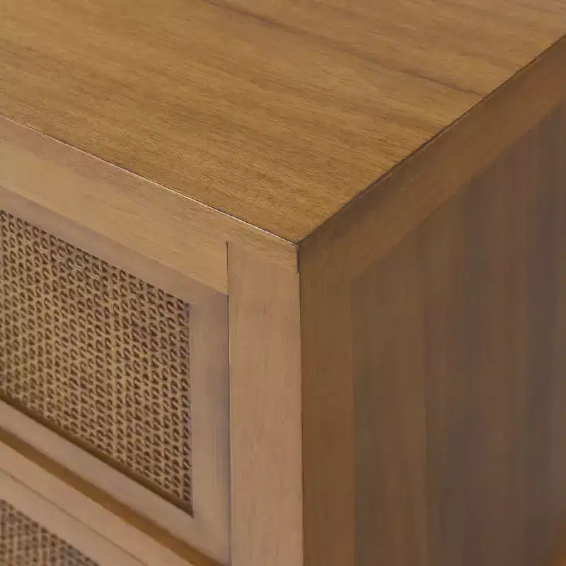 Hatteras Modern Boho 2-Drawer Nightstand with Solid Wood & Natural Rattan Accents-Teamson Home
