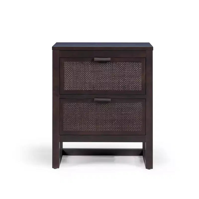 Hatteras Modern Boho 2-Drawer Nightstand with Solid Wood & Natural Rattan Accents-Teamson Home