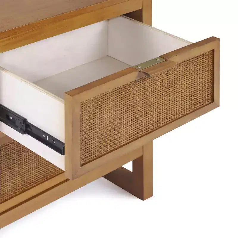 Hatteras Modern Boho 2-Drawer Nightstand with Solid Wood & Natural Rattan Accents-Teamson Home