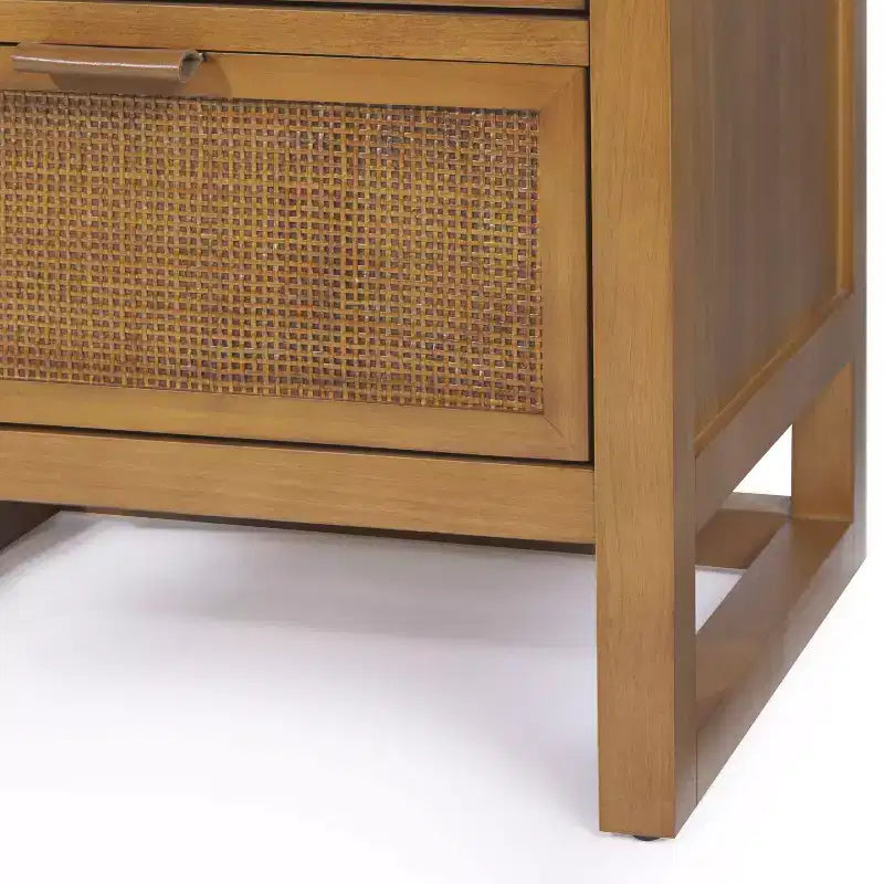 Hatteras Modern Boho 2-Drawer Nightstand with Solid Wood & Natural Rattan Accents-Teamson Home