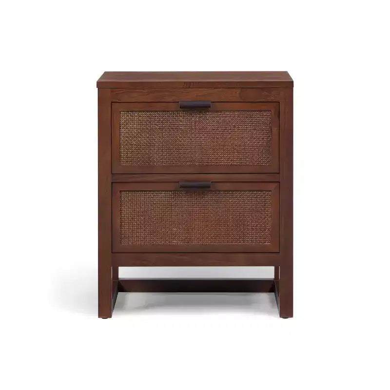 Hatteras Modern Boho 2-Drawer Nightstand with Solid Wood & Natural Rattan Accents-Teamson Home
