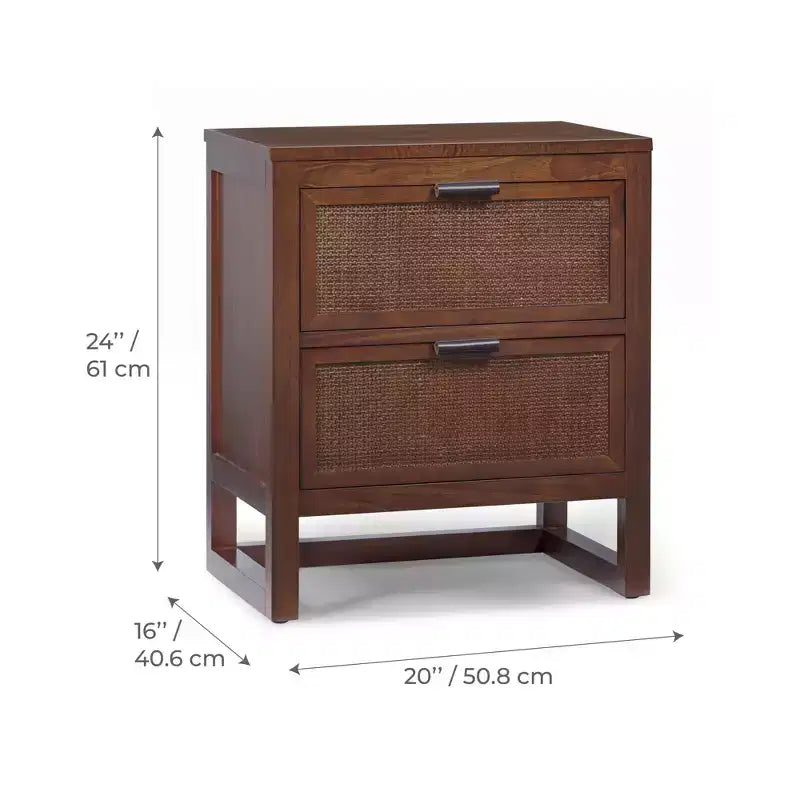 Hatteras Modern Boho 2-Drawer Nightstand with Solid Wood & Natural Rattan Accents-Teamson Home