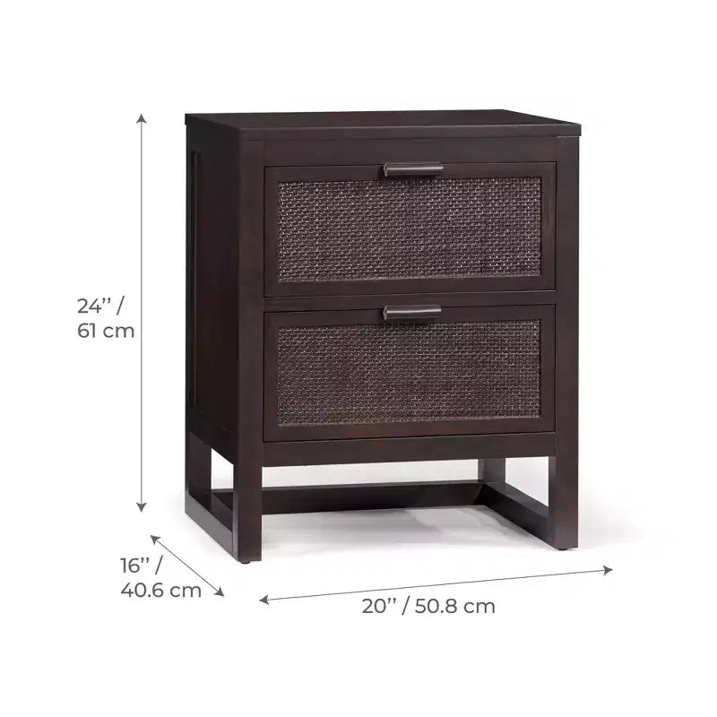 Hatteras Modern Boho 2-Drawer Nightstand with Solid Wood & Natural Rattan Accents-Teamson Home