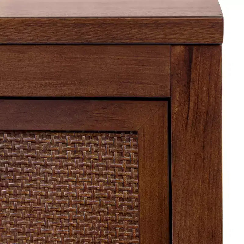 Hatteras Modern Boho 2-Drawer Nightstand with Solid Wood & Natural Rattan Accents-Teamson Home