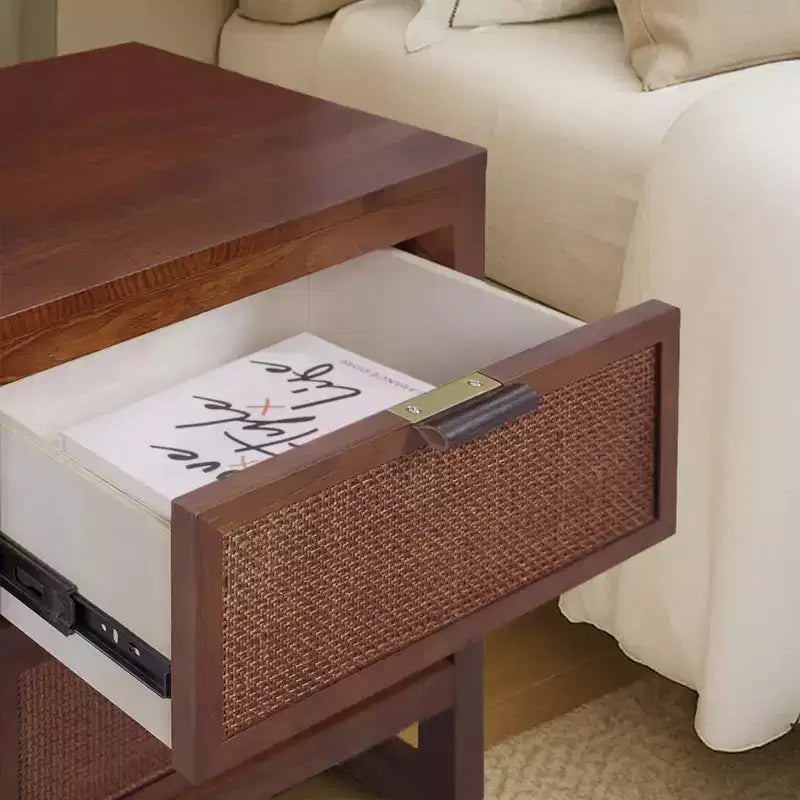 Hatteras Modern Boho 2-Drawer Nightstand with Solid Wood & Natural Rattan Accents-Teamson Home