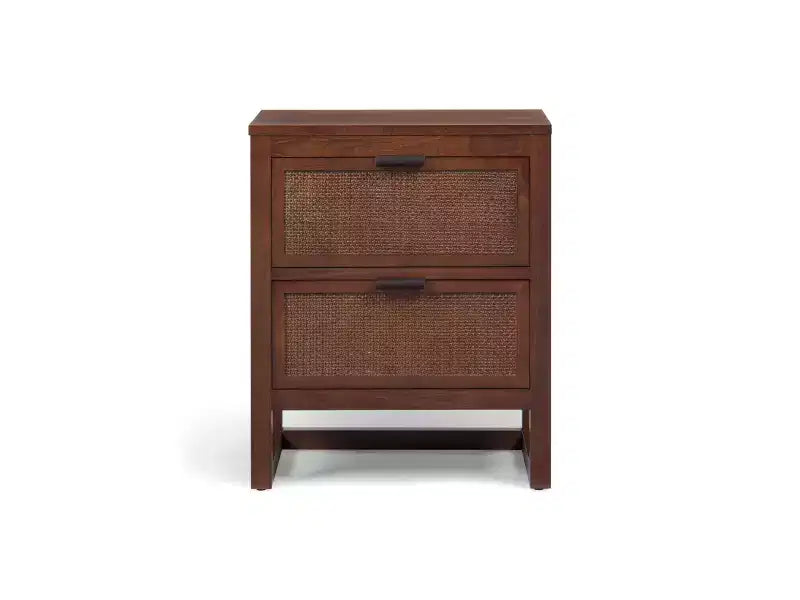 Hatteras Modern Boho 2-Drawer Nightstand with Solid Wood & Natural Rattan Accents-Teamson Home