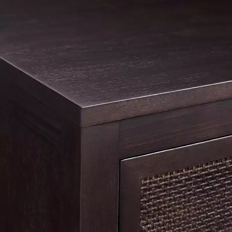 Hatteras Modern Boho 2-Drawer Nightstand with Solid Wood & Natural Rattan Accents-Teamson Home