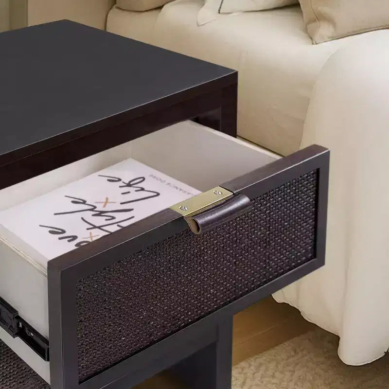 Hatteras Modern Boho 2-Drawer Nightstand with Solid Wood & Natural Rattan Accents-Teamson Home