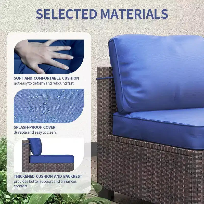 7-Piece Outdoor Patio Furniture Set - All-Weather PE Wicker Sectional Sofa with Cushions and Glass Coffee Table, Modular 6-Seater Living Room Set