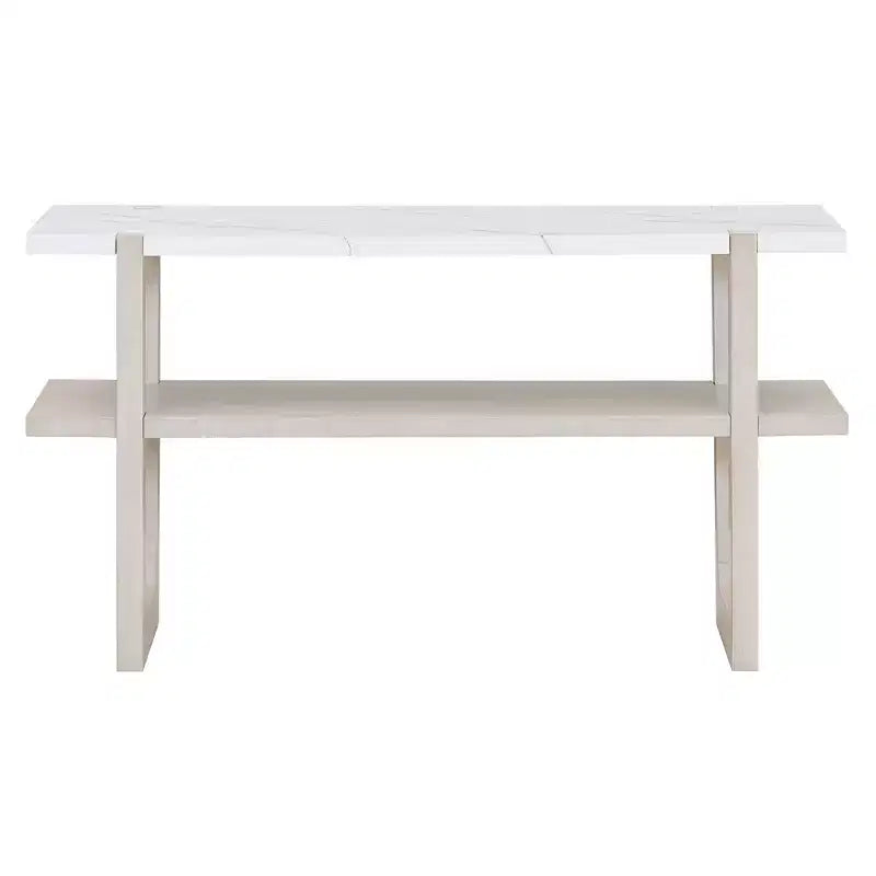 Okak 54IN Retro Narrow Console Table, Entryway Table with Open Shelf and Marble-Effect Tabletop, Hallway Table for Living Room, Foyer