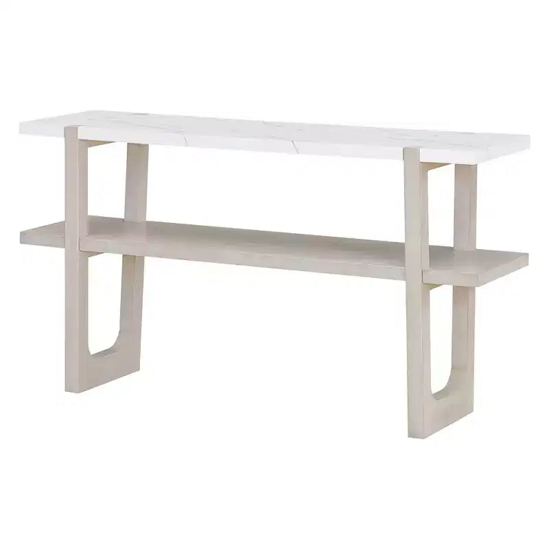 Okak 54IN Retro Narrow Console Table, Entryway Table with Open Shelf and Marble-Effect Tabletop, Hallway Table for Living Room, Foyer