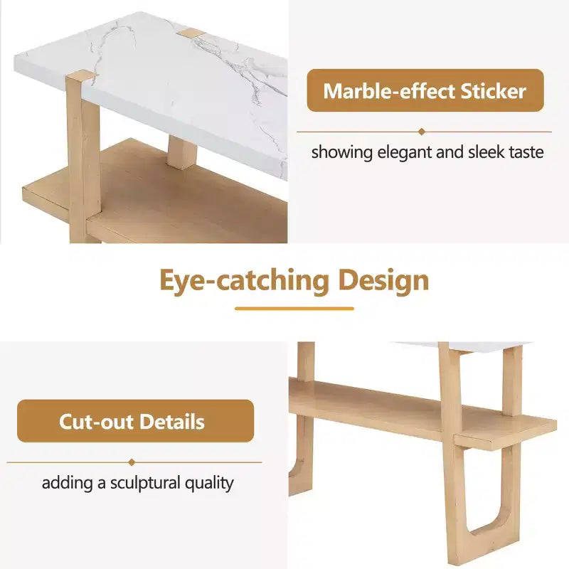 Okak 54IN Retro Narrow Console Table, Entryway Table with Open Shelf and Marble-Effect Tabletop, Hallway Table for Living Room, Foyer
